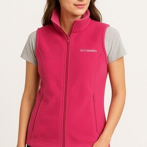 Columbia Women’s Fleece Vest Pink Zip Up Sleeveless Jacket Size S‎